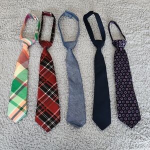 Boys Tie Bundle • 5 Dress Ties • Plaid, Solid & Patterned Styles